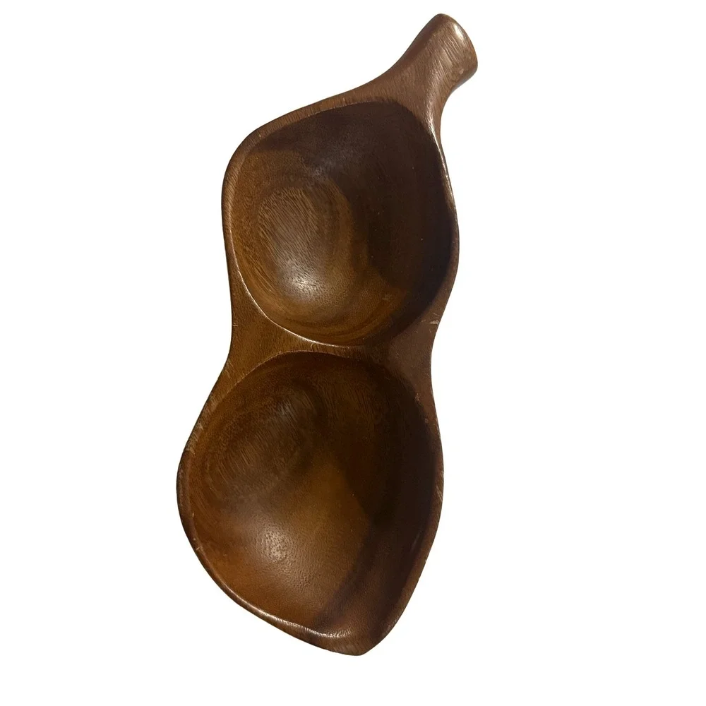 Vintage Monkeypod Wood Divided Serving Dish Hand Carved Hawaii